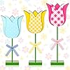 Wood Tulip Sculpture Set of 3 Spring Table Centerpiece Home Decor Rustic Style Butterfly Themed All Seasons