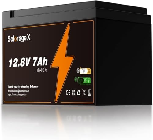 Solorage X Batería 12v 7ah Lifepo4 Batería Segura,Bateria Moto 12v Estable +3000 Ciclos,Larga Duración Ideal Para Placas Solares,SAI/UPS,Alarmas Coches/Motos Infantiles,Iluminación LED Ligera