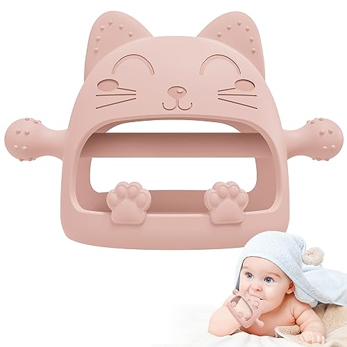 Image of Silicone Teether Toys for Babies 0-6 Months, Never Drop Baby Chew Toys for Teething Relief, Ideal Gifts for Baby Shower (Cartoon Cat)