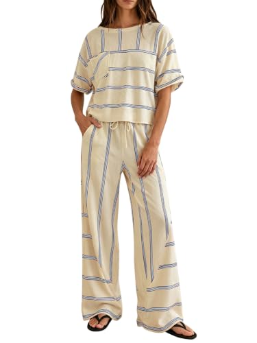 Dokuritu Women’s Striped Lounge Set 2 Piece with Pockets Travel Sets