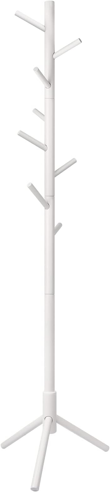 Wooden Tree Coat Rack Stand - 3 Adjustable Sizes 8 Hooks - Corner Coat Rack Freestanding for Office Entryway Bedroom Hall Tree Coat Hanger for Jacket Hat Clothes (White)