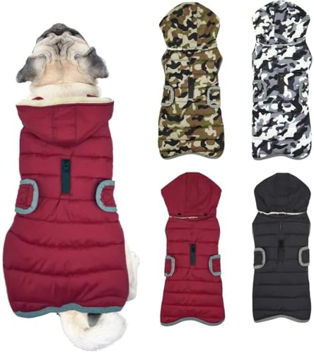 Etechydra Winter Hundejacke with Abnehmbarem Hut, Hundemantel Wasserdicht Reflektierend Hund Mantel Warme Hoodie Fleece Welpenmantel, Jacken für Kleine Mittlerer Große Hunde, Rot, XS