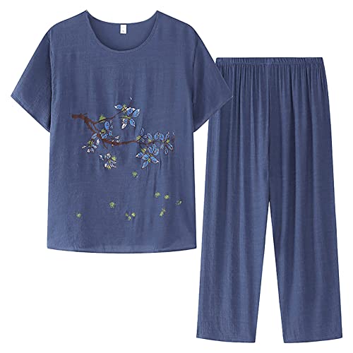 Conjunto de lino de verano para mujer, suelto, ligero, top y pantalones, elegante, casual, tallas grandes, chándales de gimnasia de primavera de manga corta, juego de dos piezas, cómodo gimnasio,