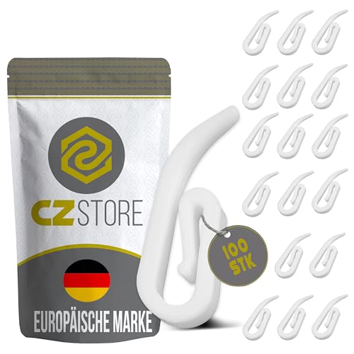 CZ Store Vorhanghaken aus Kunststoff | 100-Pack | 28 x 12 mm Weiße Clip-Halter für Duschvorhang, Gardinen, Vorhang, Wohnwagen - Heim-Zubehör, DIY, einfache Installation