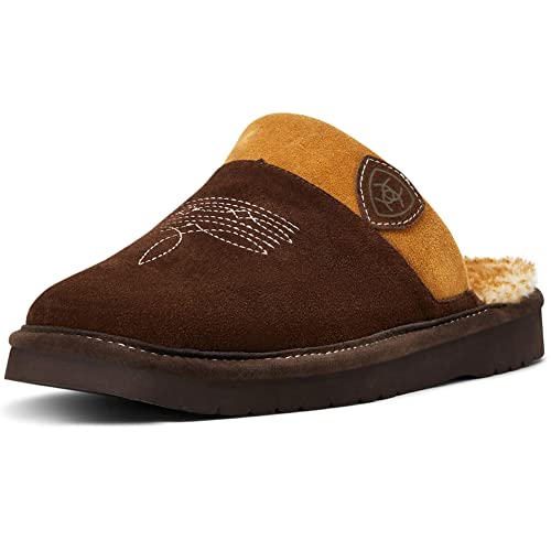 Ariat Men's 2852 Silversmith Outdoor Indoor Western Suede Foam Cushioned Square Toe Slipper Loafer, Chocolate/Chestnut, 12 #TOP2