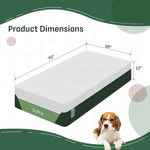 Image of Softa 12 inch Twin Cooling Gel Memory Foam Mattress, Viscose from Bamboo, Medium Firm, Certi-PUR & Oeko-TEX Certified, 10-Year Warranty, Green Tea Support Foam, Washable, Mattress in a Box