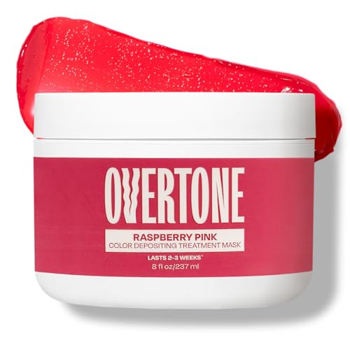 Image of Overtone Semi Permanent Hair Color Conditioner, Raspberry Pink, 8 oz, Nourishing, Damage-Free, Color Depositing Mask for All Hair Types with Shea Butter & Coconut Oil, Vegan & Cruelty-Free