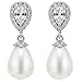 Mariell Pear-Shaped Cubic Zirconia Wedding Earrings for Brides with Bold Soft Cream Pearl Drops