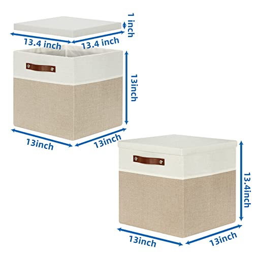Temary Fabric Storage Bins With Lids 13 Inch Storage Cubes With Lid, Decorative Foldable Storage Boxes For Clothes, Closet Organizers (White&Khaki, 13X13X13Inch) #TOP1