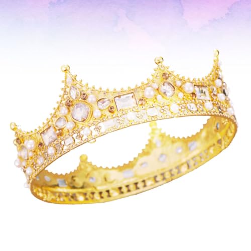 Tiara de novia corona completa ligera POPETPOP con perlas doradas 6