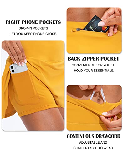 Soothfeel Pleated Tennis Skirt For Women With Pockets Women's High Waisted Athletic Golf Skorts Skirts For Workout Running（Yellow, M） #TOP3