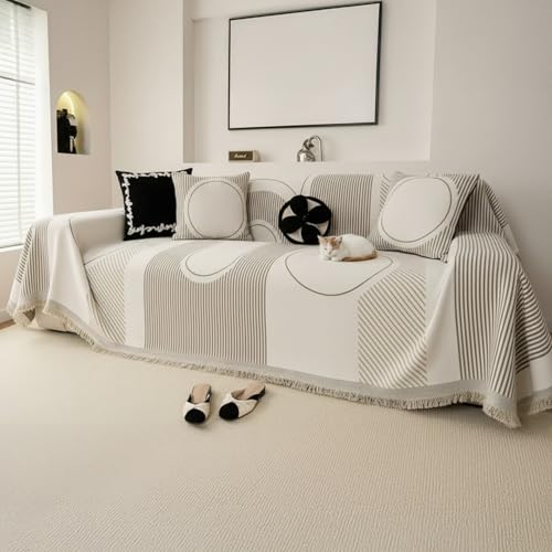 Image of The Furnishing Tree 3 Seater Reversible Chenille Sofa Cover, Double-Sided Luxury Throw, Anti-Slip Couch Cover, Soft & Comfortable Sofa Towel for All Seasons, Sand Beige