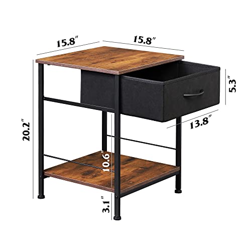 image for WLIVE Nightstand Set of 2, End Table with Fabric Storage Drawer and Op
