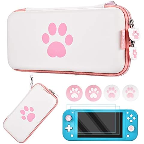 Diocall Pink Cat Paw Case for Nintendo Switch Lite, Portable Hard Shell Carry Case Compatible with Switch Lite Cover
