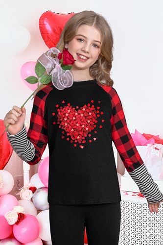 Image of LAZYCHILD Kids Valentine Shirt Girls Valentines Day Shirts Heart Graphic Long Sleeve Striped Tee Tops 5-14 Years