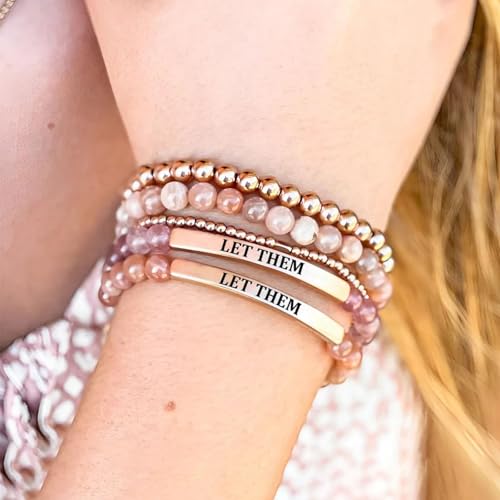 Let Them Bead Lettering Bracelet, Stainless Steel Self Worth Motivational Stretch Bracelet Healing Crystal Energy Friendship Bracelet Inspirational Jewelry for Women2