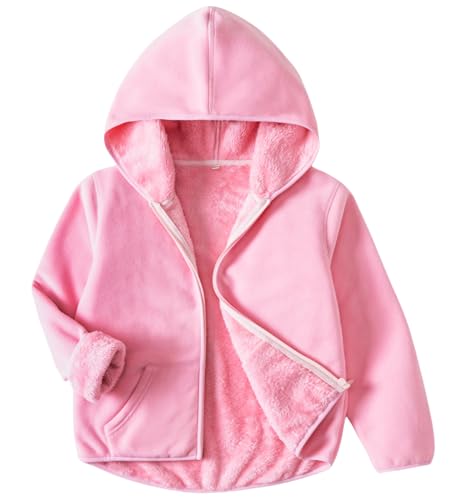 Image of Boys Girls Polar Fleece Jacket with Hood Toddler Coat 2-12 Years | Soft Full Sherpa Fleece Lining, Anti-Pilling, Mid-Weight, Easy Zip-Up, Hooded Design, Hand-Warm Pockets, Elastic Cuffs & Hem
