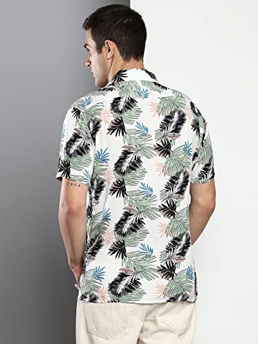 Image of Dennis Lingo Men's Printed Slim Fit Rayon Casual Shirt with Cuban Collar & Half Sleeves