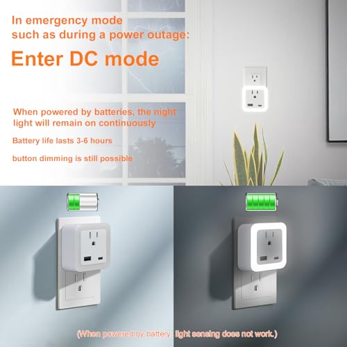 Image of Night Lights Plug Into Wall 4 Pack Rechargeable Battery Backup Light Dusk to Dawn Sensor Night Light with Outlet Expander for Adults Kids Bedroom, Kitchen, and Bathroom (4, cool white, 5000K)