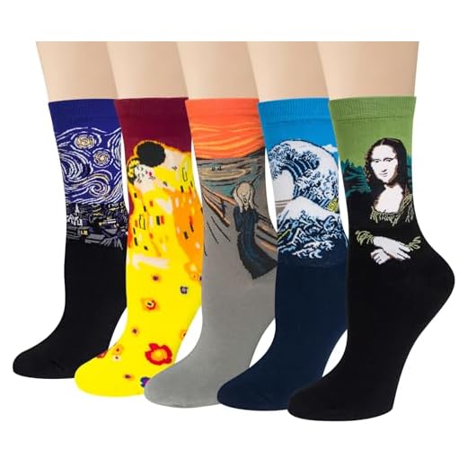 4 paia Calzini Donna Divertenti Fantasia Arte Calze Invernali in Cotone con Disegni Famose Arte Olio Pittura Taglia Unica Giallo1