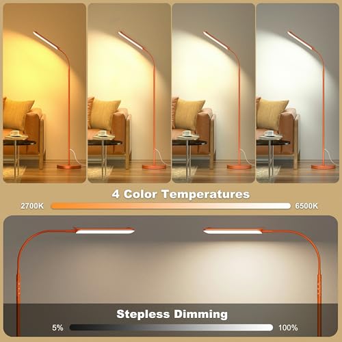 Image of Yikuneng Dimmable LED Floor Lamp, Super Bright Reading Lamps Floor Standing lamp with Remote & Touch Control, Orange