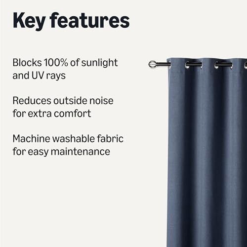 Image of Amazon Basics 100% Blackout Curtains with Grommets, 52 x 84 Inches, Navy, 2 Panels (Pack of 2)