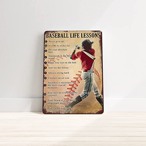 Yuantao Baseball Life Lessons Never Give Up Funny Tin Sign Bar Pub Diner Cafe Wall Decor Home Decor Art Poster Retro Vintage 8X12 Inches #TOP1