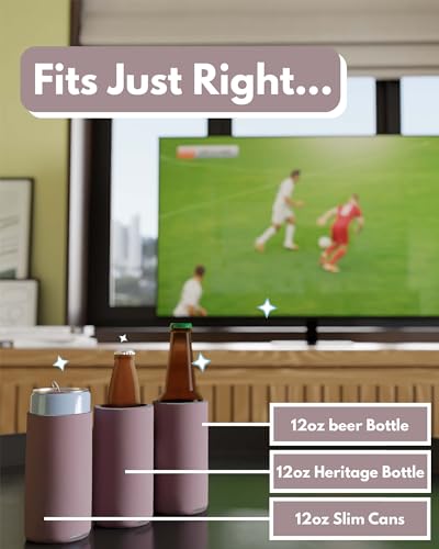 Image of PartyPrints 25 Pack Dusty Rose Blank Slim Can Cooler Sleeves | Plain Seltzer Customizable Bulk Coolers for Beer Bottles & 12oz Tall Cans | Skinny Collapsible Drink Insulated Sleeve