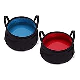 2 Pack Collapsible Bucket with Handle 2 Gallon Portable Camping Wash Basin Folding Water Container for Fishing Beach (Red+Blue)