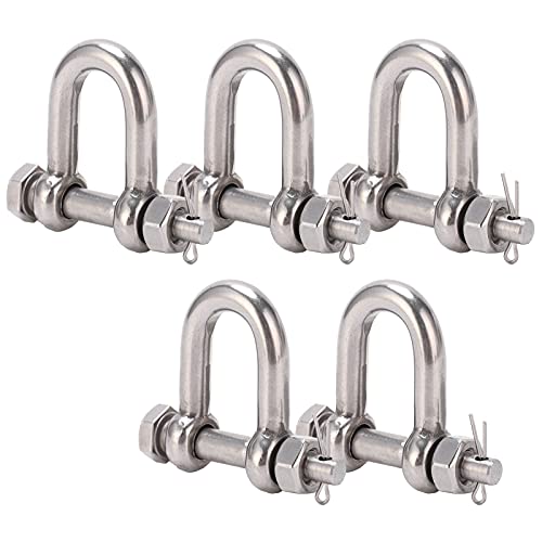 FLEXMAN 5Pcs M8 D Ring Bow Shackles, 304 Stainless Steel D Ring Anchor Shackle, Marine Land Lifting with Insurance for Electric Power, Metallurgy