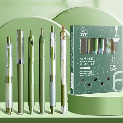 Image of SAMVARDHAN Pastel Gel Pens Highlighter Set, Aesthetic School Supplies 5PCS Retractable Blue Ink Pens with 1PCS Highlighter, 0.5mm Fine Points for School Writing Planner Marker (Green)