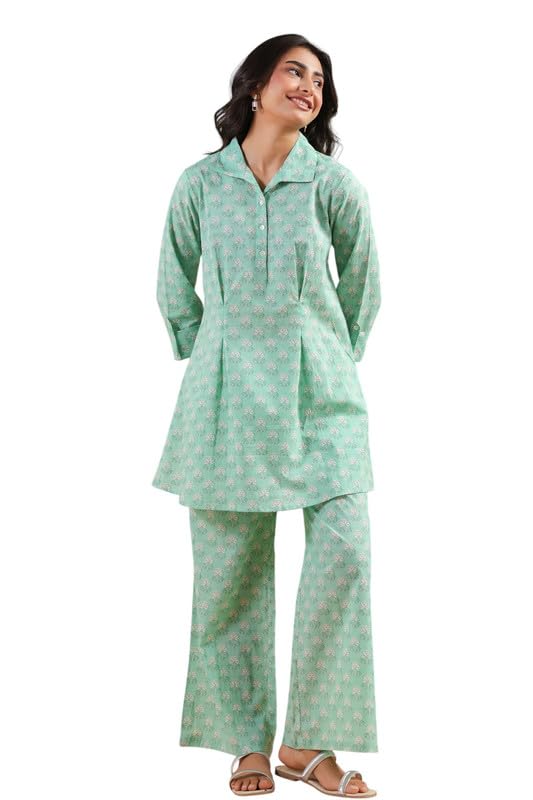 jisora Women's Green Printed Cotton Co-ord Set-picture-12
