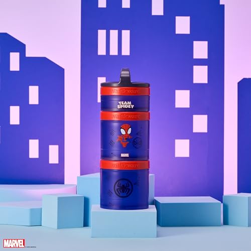 Image of Whiskware Spider-Man Team Spidey Stackable Snack Containers for Babies, Kids, and Toddlers, 3 Stackable Snack Cups for School or Travel, Cupholder Friendly, Peter Parker