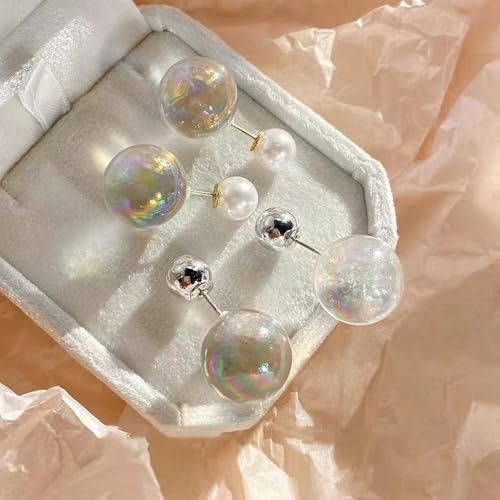 Dreamy Colorful Glass Ball Stud Earrings, Transparent Glass Bubble Earring Versatile Fashionable Earring Jewelry for Woman4