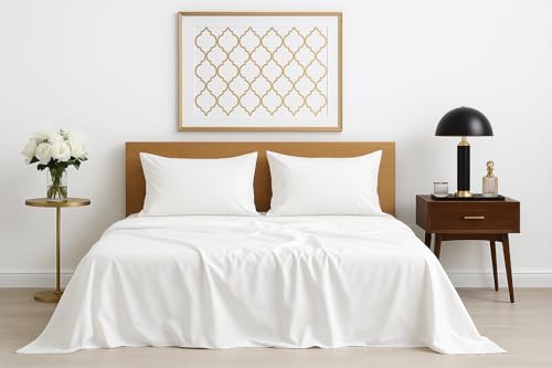Image of Bedsheet for Double Bed - Soft Microfiber Hotel Luxury Flat Bed Sheets with Pillow Cases 1800 Series - White - Double, Solid