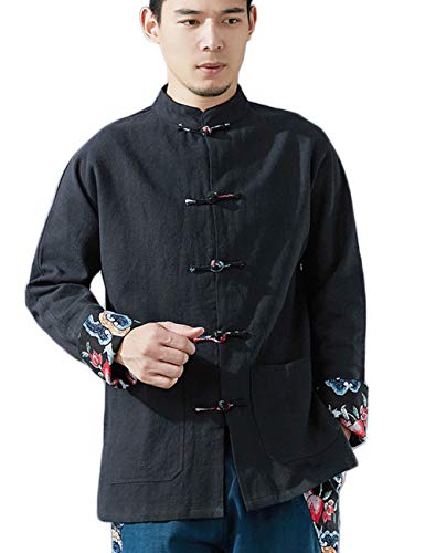 LUZU JUNU Men's Chinese Tang Suit Kung Fu Jacket Traditional Frog Button Shirt Casual Utility Travel with Pocket