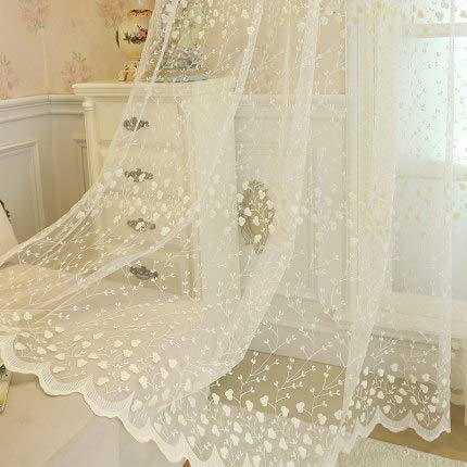 Rideaux transparents brodés 300x270 cm beige voile floral romantique salon
