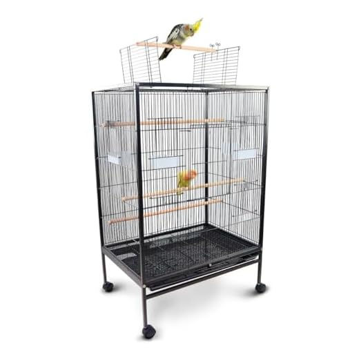 Mobiclinic® Pets, Jaula de pájaros, NINFA, Ruedas de Transporte, Frenos, Apertura Superior, Bandeja extraíble, 8 Puertas, Tamaño Grande, 95x43x61.5 cm, Comederos, Bebederos, Perchas de Descanso