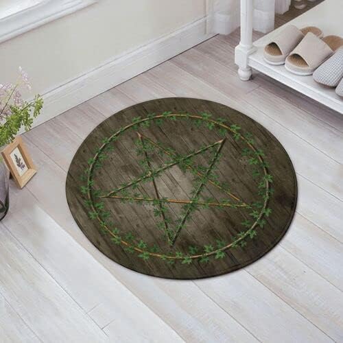 YETTA YANG Yule Pagan Wicca Wicca Corona de Navidad Pentagram Star Fun Interior y Exterior Puerta redonda Mat Felpudo de bienvenida antideslizante