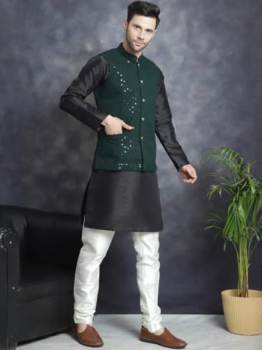 Maple Clothing Men's Cotton Nehru Jacket Sequins Indian Traditional Vest Waistcoat Bandhgala Festive Wedding Outfit4