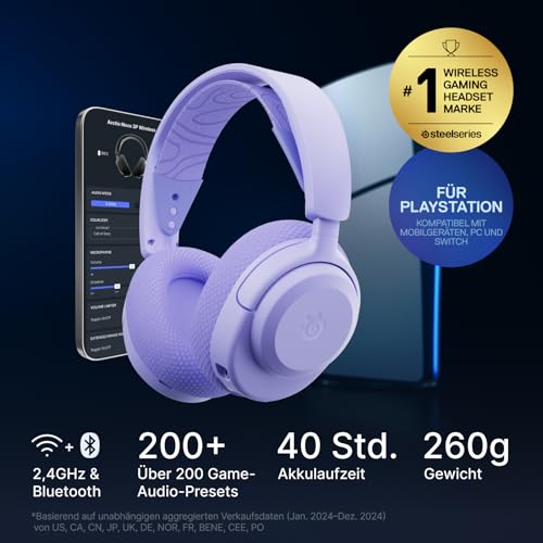 SteelSeries Arctis Nova 3P Wireless - PS5 Headset & PC Gaming Headset – App-Steuerung – 40 Std. Akku – Neodym-Magnet-Treiber – 2… – Ansicht 2