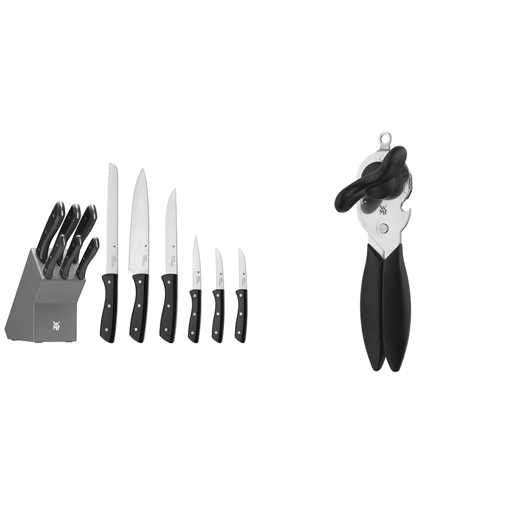 WMF Messerblock mit Messerset 7-teilig, Küchenmesser Set mit Messerhalter & Dosenöffner mit Kapselheber 20 cm, Dosenöffner manuell, Kunststoff, Cromargan Edelstahl spülmaschinengeeignet