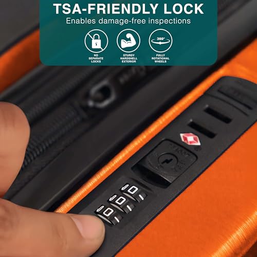 Image of 24 Inch Luggage with Spinner Wheels, Hard Shell Suitcase with TSA Locks for Luggage, Travel Large Suitcase, Expandable Hard Shell Suitcases, Orange