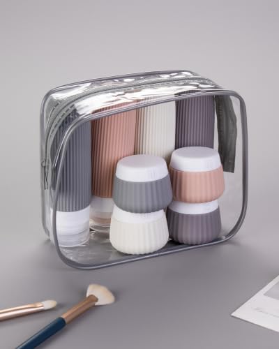 Image of Mrsdry Travel Bottles for Toiletries 8 Pack, Tsa Approved Travel Size Toiletries 3 oz, Travel Containers for Toiletries, with Clear Bag, Leak Proof Silicone Squeezable Travel Essentials Creams Jars