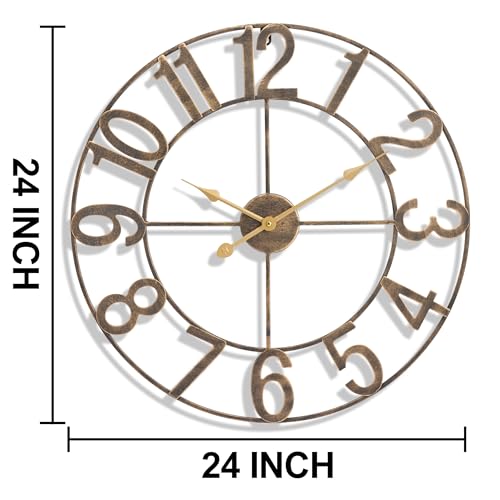 Sorbus Large Wall Clock, Metal Frame, Battery Powered (24 Inch, Bronze) - image 2
