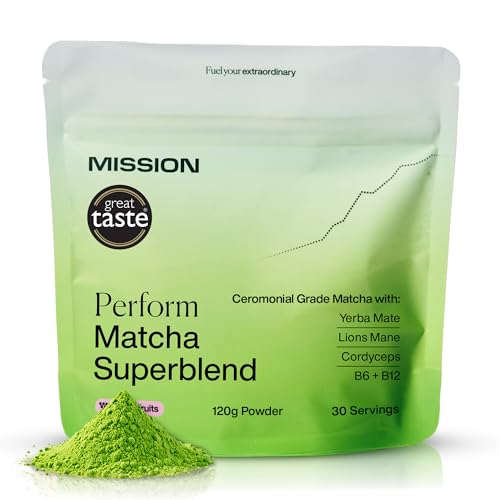 MISSION - Perform Matcha Superblend - Natural Berry Flavour - 120g - Ceremonial Grade Matcha, Yerba Mate, Lion’s Mane & Cordyceps - 30 servings