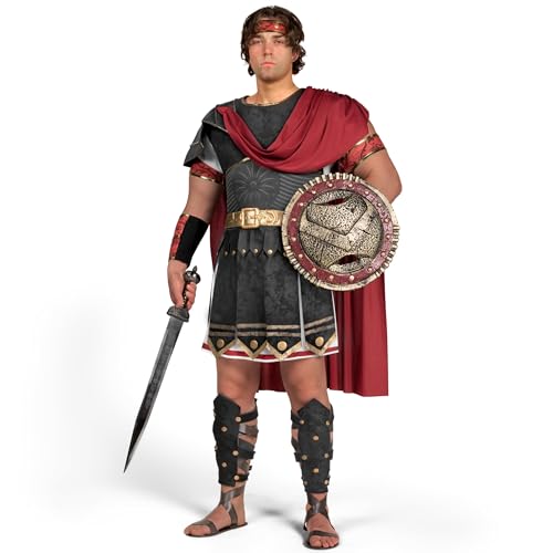 Spooktacular Creations Brave Men Roman Gladiator Costume Set Warrior Body Armor Cape Tunic Shoulder Armor Leg Armor Wrist Armor Headband Armlet for Halloween Dress Up Party Cosplay-M