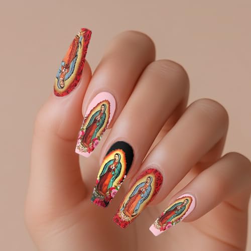 DXH NAIL CO Virgin De Guadalupe Our Lady St Mary Immaculate Heart Nail Decals - XL Nail Wraps 50mm - Water Transfer Nail Art Manicure Accessories