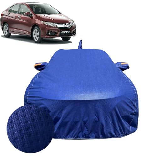 Image of Car Cover for Honda City (2014-2019) | 100% Waterproof Cover with Antenna & Reflective Mirror Pockets | Dustproof, Scratchproof, Heatproof Honda City Car Cover |Soft Cotton Lining| Blue