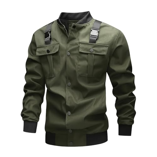 evzosrz Men's Military Jacket with Multi Pockets Lightweight Zip Front Stand Collar Bomber Jackets Casual Windbreaker Coats